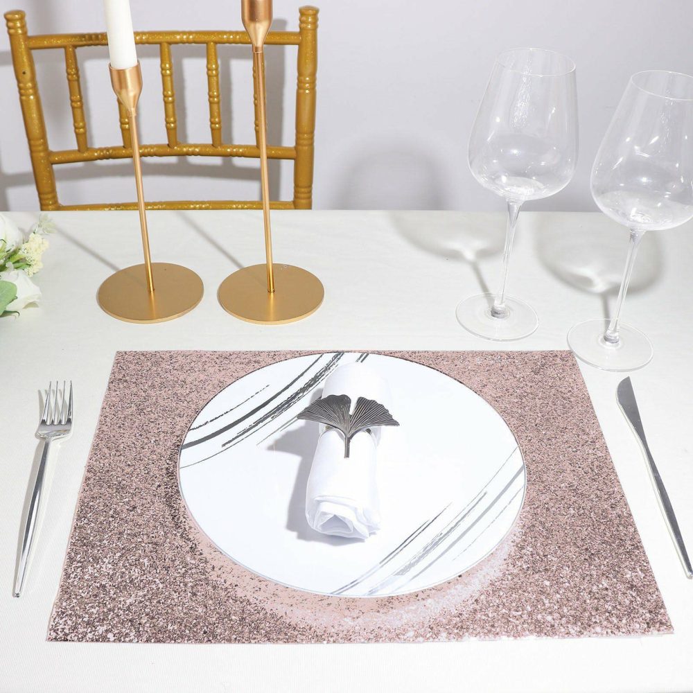 6 Pack Rose Gold Sparkle Placemats, Non Slip Decorative Rectangle Glitter Table Mat  |   Reusable Placemats Reusable Placemats