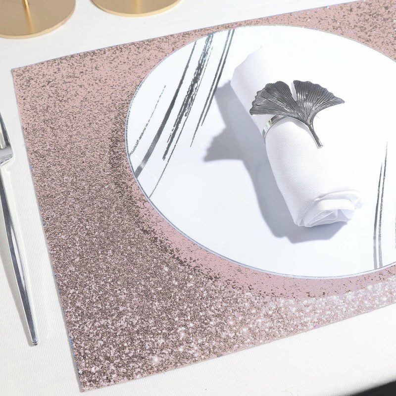 6 Pack Rose Gold Sparkle Placemats, Non Slip Decorative Rectangle Glitter Table Mat  |   Reusable Placemats Reusable Placemats