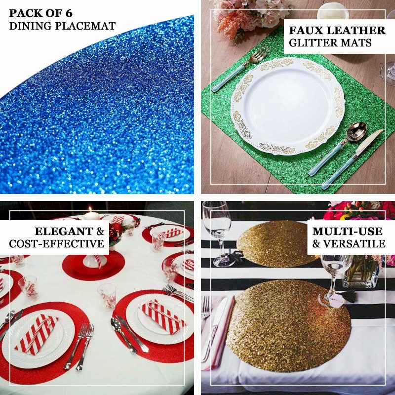 6 Pack Silver Sparkle Placemats, Non Slip Decorative Round Glitter Table Mat  |   Reusable Placemats Charger Plates Reusable Placemats