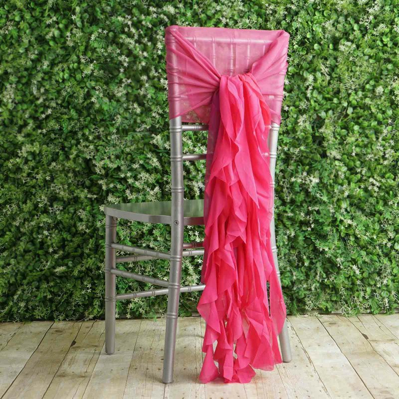 1 Set Fuchsia Chiffon Hoods With Ruffles Willow Chair Sashes  |   Organza & Chiffon Chair Sashes Fuchsia