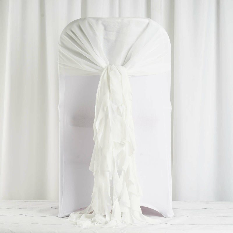 1 Set Ivory Chiffon Hoods With Ruffles Willow Chair Sashes  |   Organza & Chiffon Chair Sashes Ivory