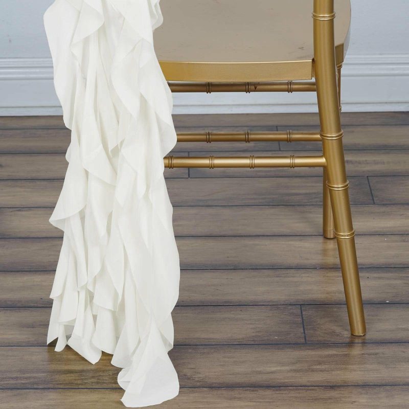 1 Set Ivory Chiffon Hoods With Ruffles Willow Chair Sashes  |   Organza & Chiffon Chair Sashes Ivory