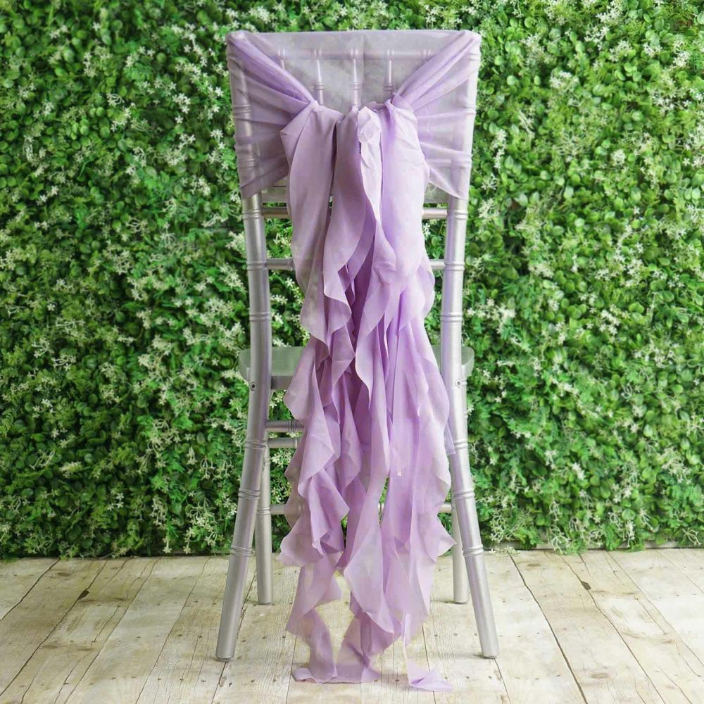 1 Set Lavender Lilac Chiffon Hoods With Ruffles Willow Chair Sashes  |   Organza & Chiffon Chair Sashes Lavender Lilac