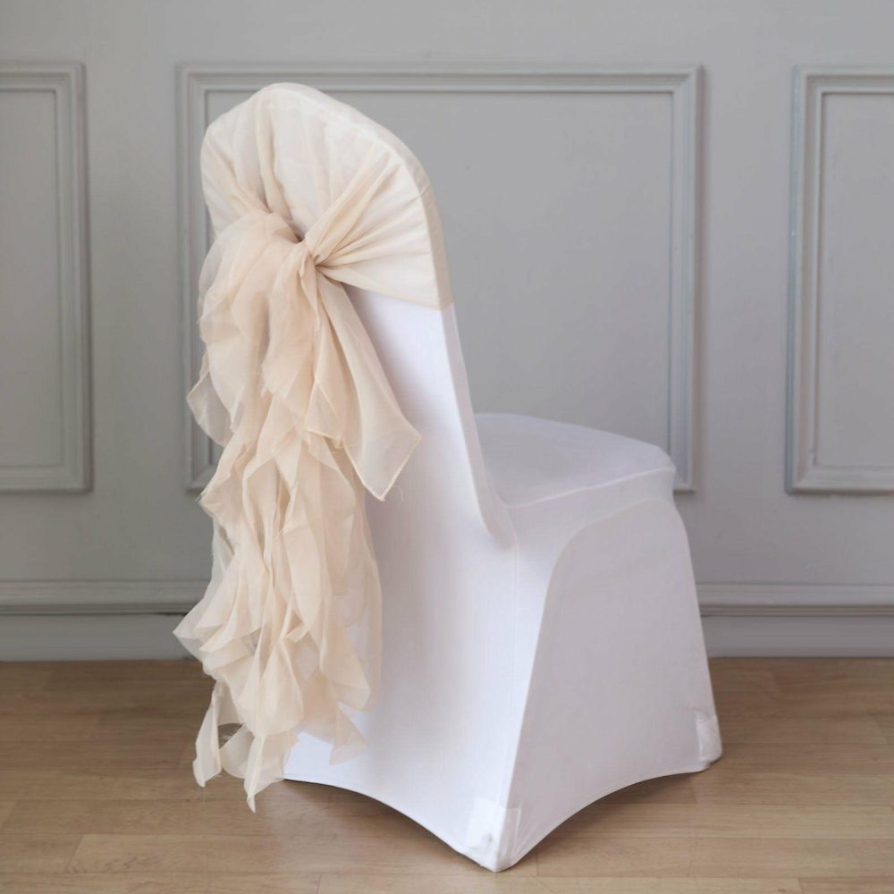 1 Set Nude Chiffon Hoods With Ruffles Willow Chiffon Chair Sashes  |   Organza & Chiffon Chair Sashes Nude