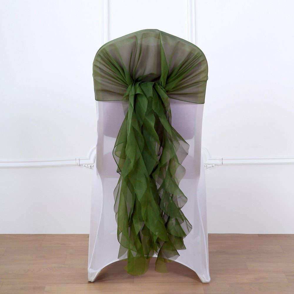 1 Set Olive Green Chiffon Hoods With Ruffles Willow Chair Sashes  |   Organza & Chiffon Chair Sashes Olive green