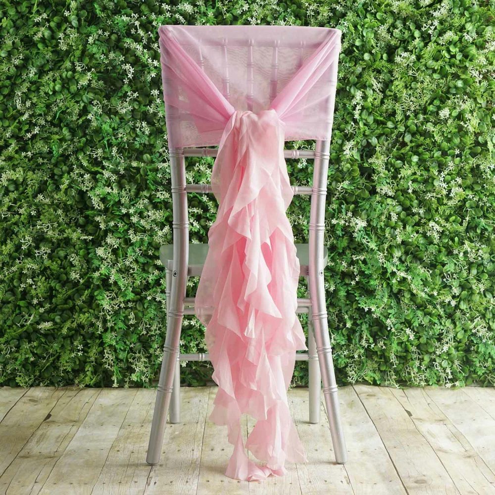 1 Set Pink Chiffon Hoods With Ruffles Willow Chair Sashes  |   Organza & Chiffon Chair Sashes Organza & Chiffon