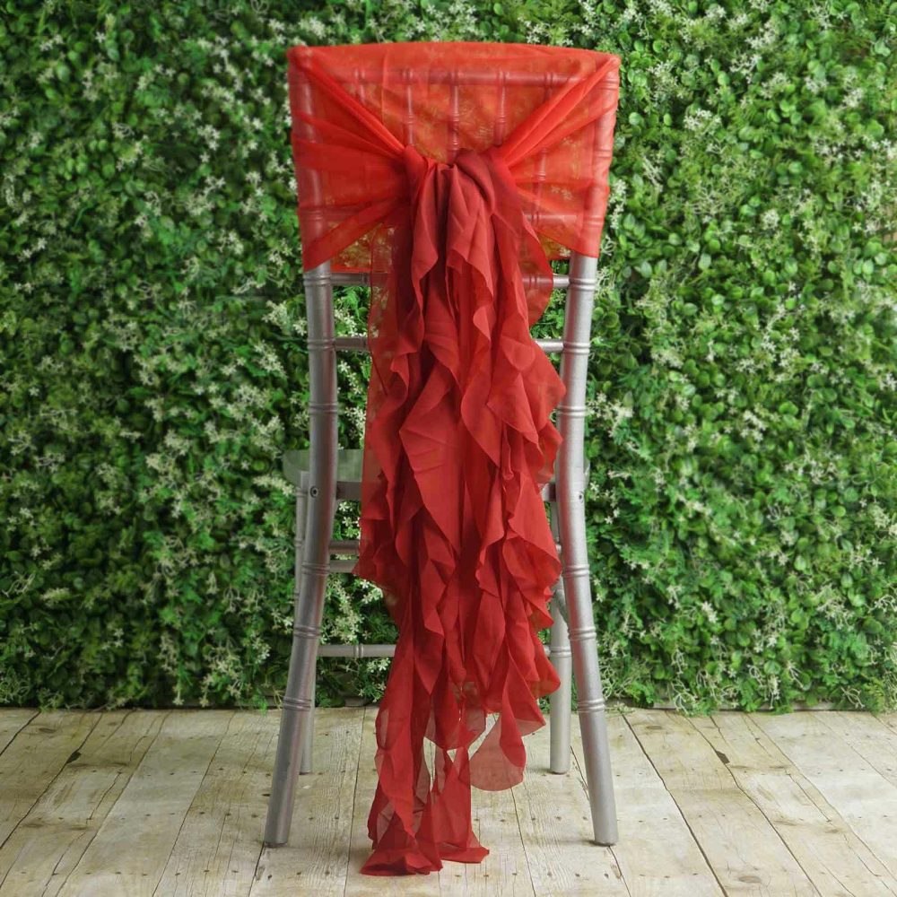 1 Set Red Chiffon Hoods With Ruffles Willow Chair Sashes  |   Organza & Chiffon Chair Sashes Organza & Chiffon