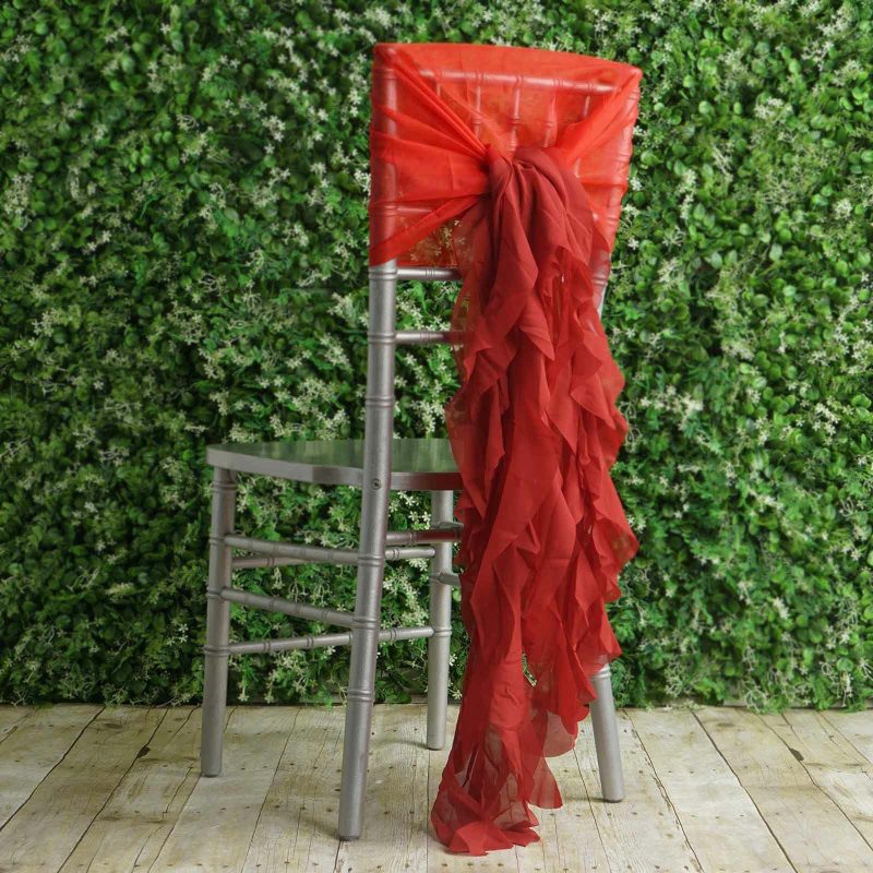 1 Set Red Chiffon Hoods With Ruffles Willow Chair Sashes  |   Organza & Chiffon Chair Sashes Organza & Chiffon