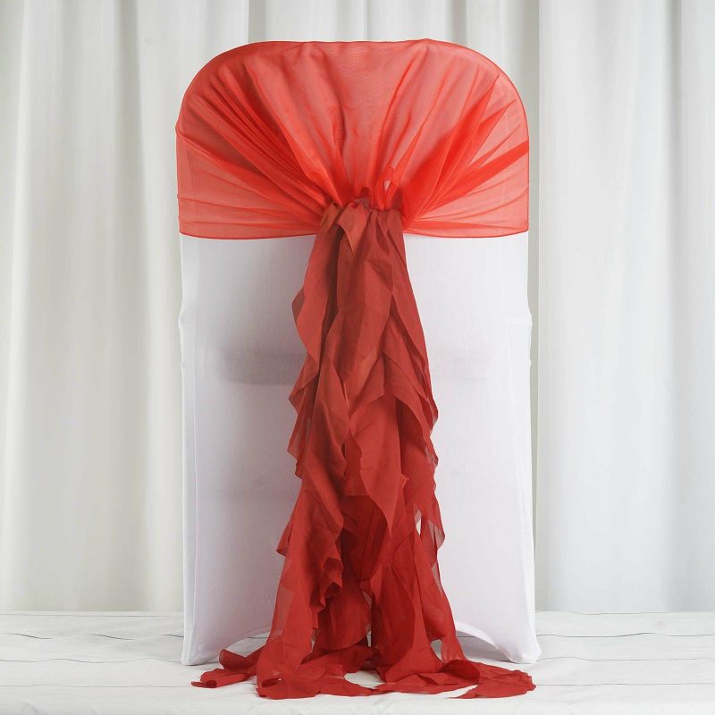 1 Set Red Chiffon Hoods With Ruffles Willow Chair Sashes  |   Organza & Chiffon Chair Sashes Organza & Chiffon