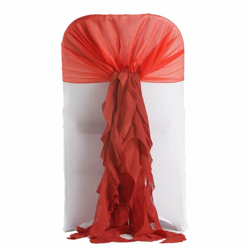 1 Set Red Chiffon Hoods With Ruffles Willow Chair Sashes  |   Organza & Chiffon Chair Sashes Organza & Chiffon