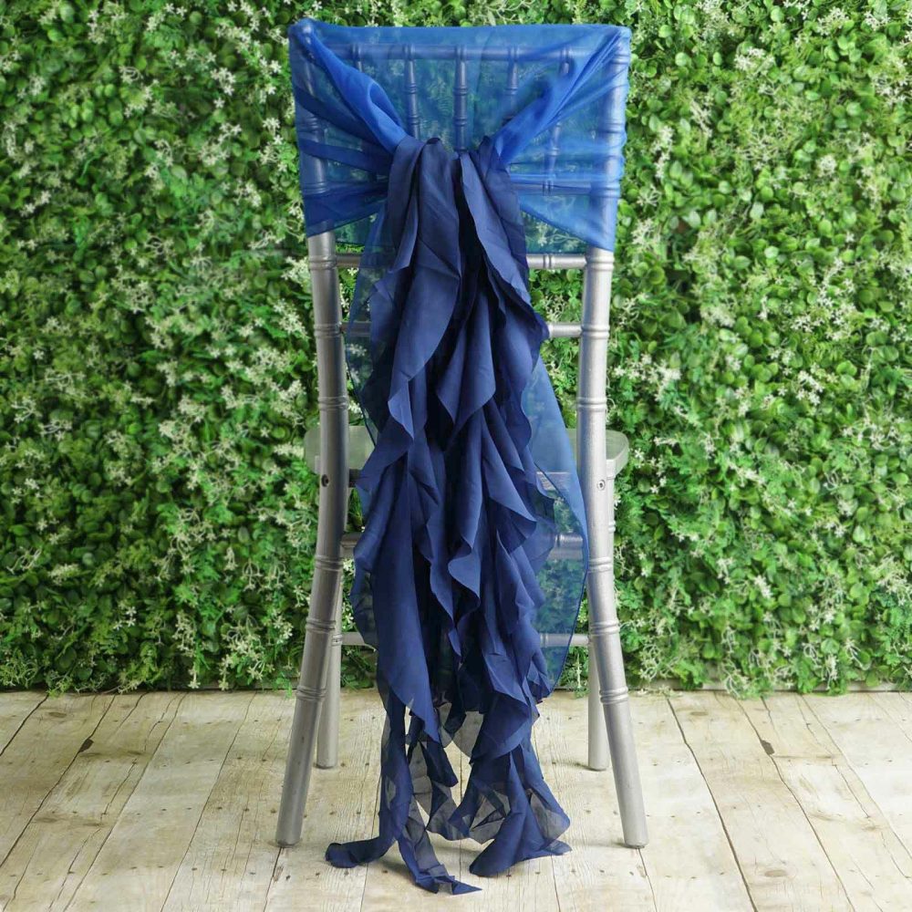 1 Set Royal Blue Chiffon Hoods With Ruffles Willow Chair Sashes  |   Organza & Chiffon Chair Sashes Organza & Chiffon