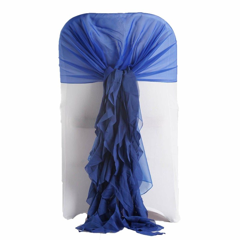 1 Set Royal Blue Chiffon Hoods With Ruffles Willow Chair Sashes  |   Organza & Chiffon Chair Sashes Organza & Chiffon