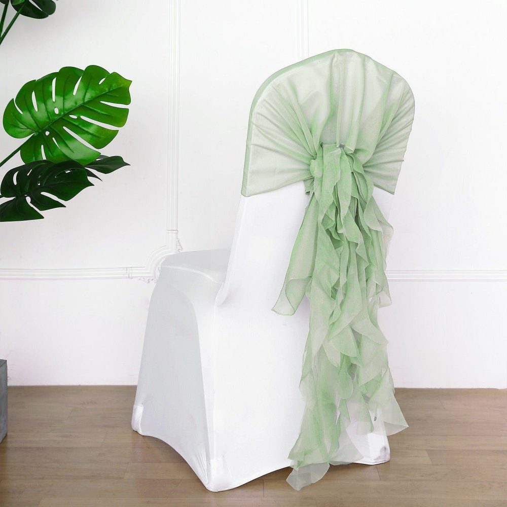 1 Set Sage Green Chiffon Hoods With Ruffles Willow Chair Sashes  |   Organza & Chiffon Chair Sashes Organza & Chiffon