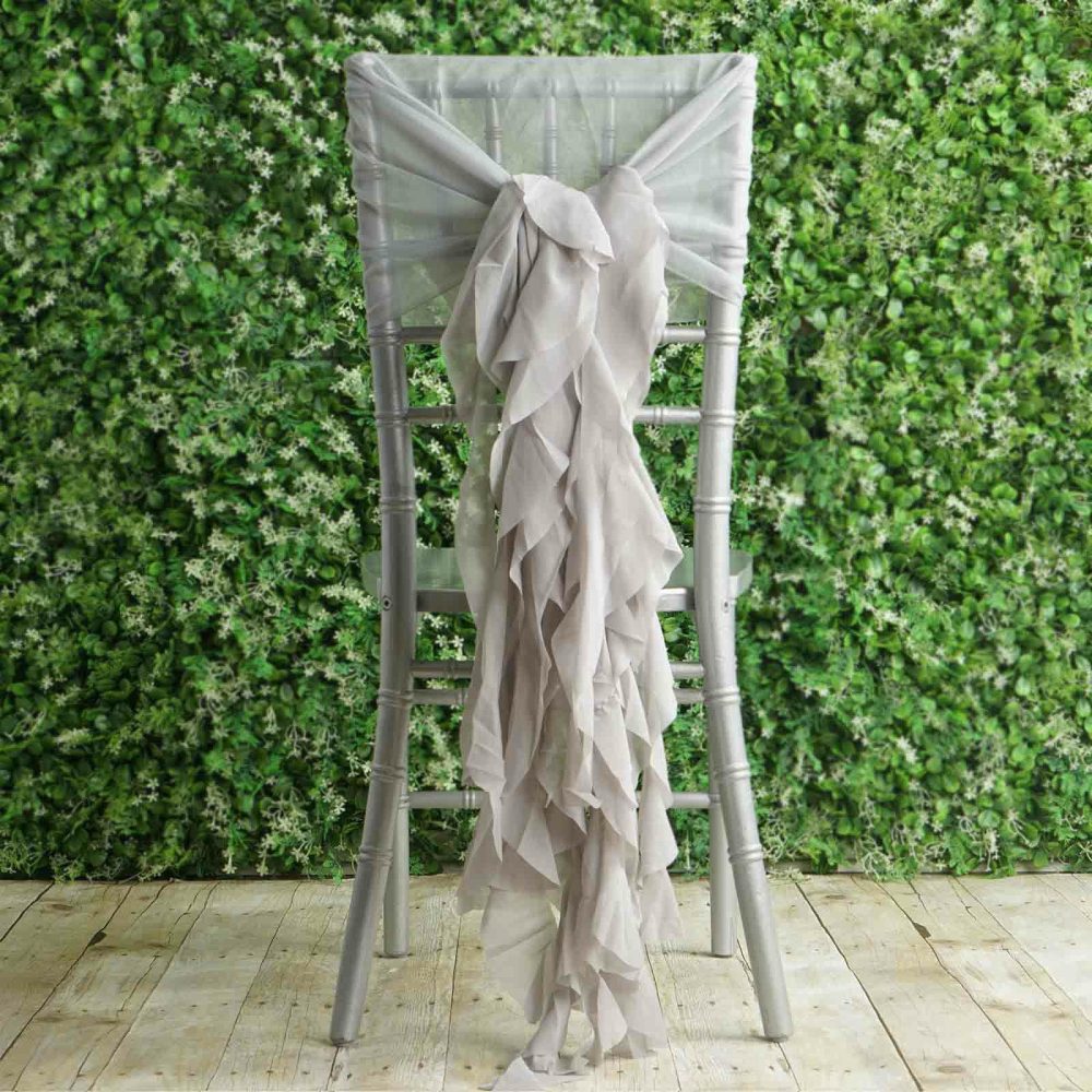 1 Set Silver Chiffon Hoods With Ruffles Willow Chair Sashes  |   Organza & Chiffon Chair Sashes Organza & Chiffon