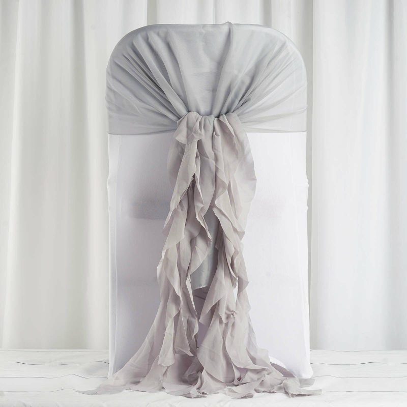 1 Set Silver Chiffon Hoods With Ruffles Willow Chair Sashes  |   Organza & Chiffon Chair Sashes Organza & Chiffon