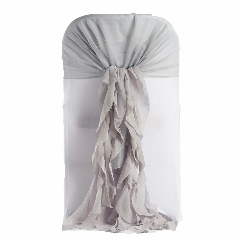 1 Set Silver Chiffon Hoods With Ruffles Willow Chair Sashes  |   Organza & Chiffon Chair Sashes Organza & Chiffon