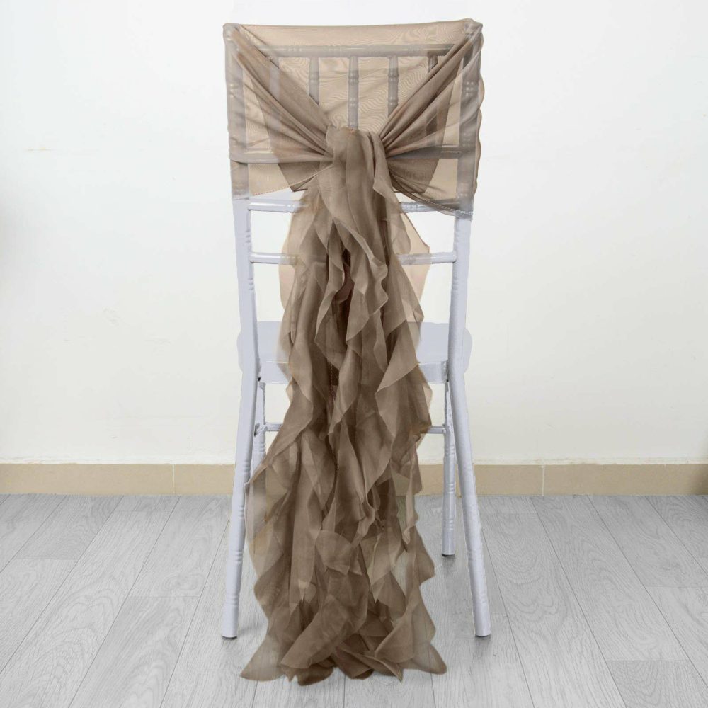 1 Set Taupe Chiffon Hoods With Ruffles Willow Chiffon Chair Sashes  |   Organza & Chiffon Chair Sashes Organza & Chiffon