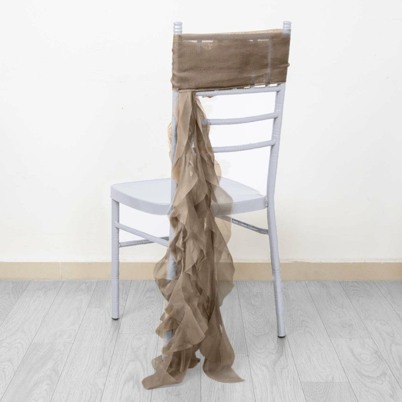 1 Set Taupe Chiffon Hoods With Ruffles Willow Chiffon Chair Sashes  |   Organza & Chiffon Chair Sashes Organza & Chiffon