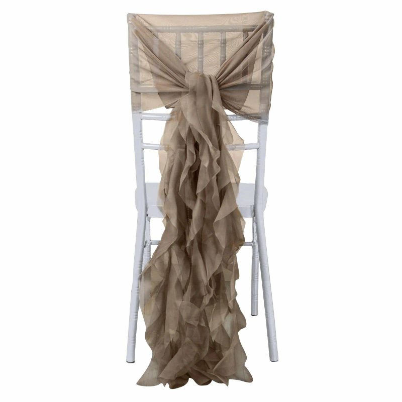 1 Set Taupe Chiffon Hoods With Ruffles Willow Chiffon Chair Sashes  |   Organza & Chiffon Chair Sashes Organza & Chiffon