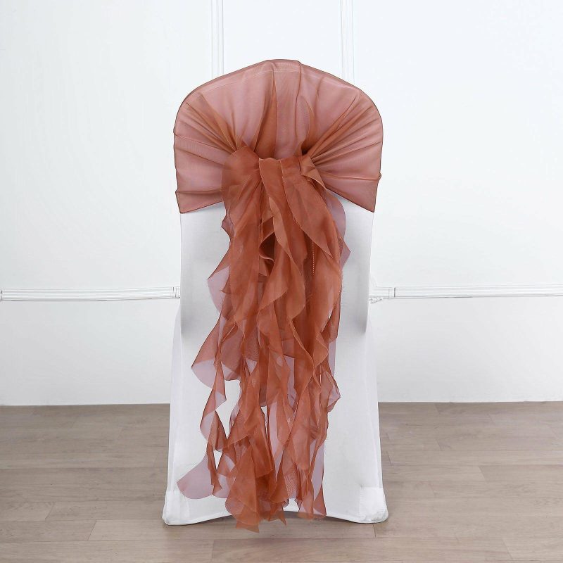 1 Set Terracotta (Rust) Chiffon Hoods With Ruffles Willow Chair Sashes  |   Organza & Chiffon Chair Sashes Organza & Chiffon