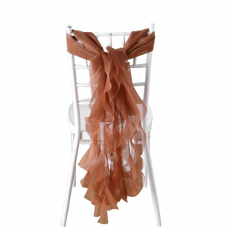 1 Set Terracotta (Rust) Chiffon Hoods With Ruffles Willow Chair Sashes  |   Organza & Chiffon Chair Sashes Organza & Chiffon