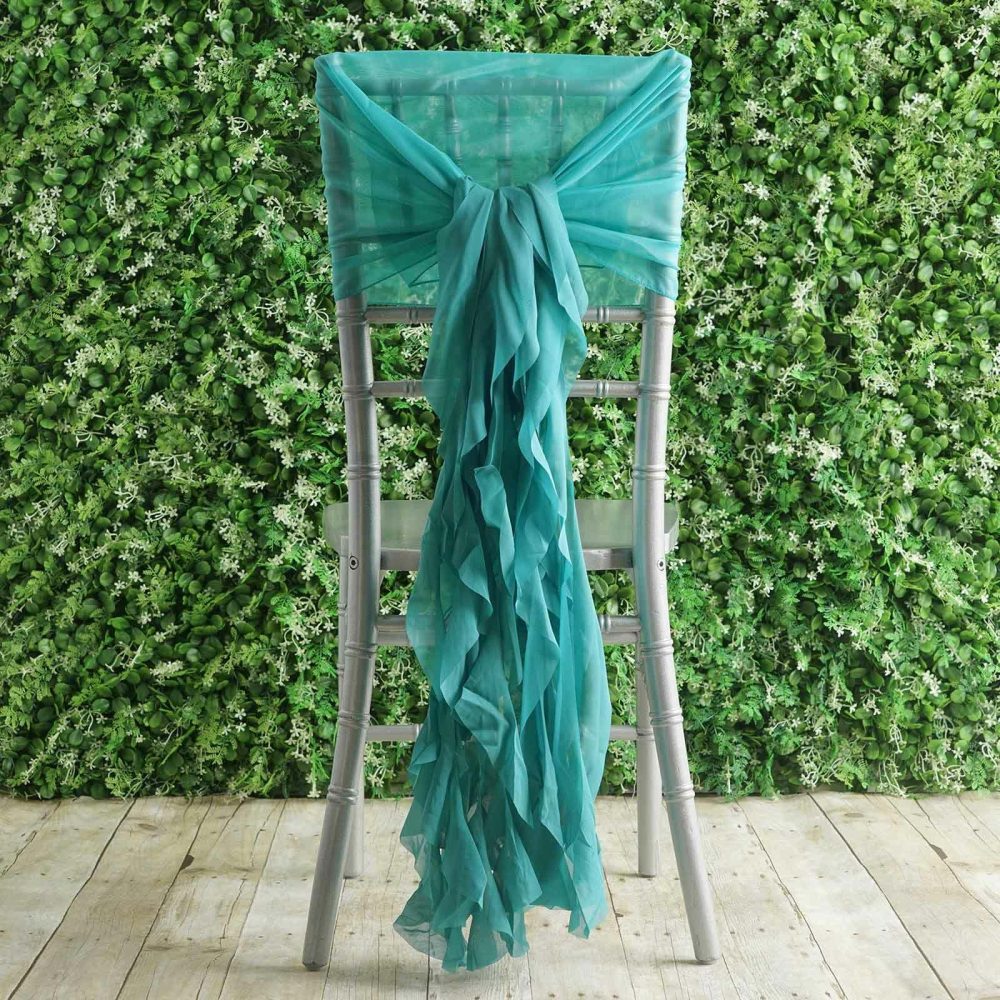 1 Set Turquoise Chiffon Hoods With Ruffles Willow Chair Sashes  |   Organza & Chiffon Chair Sashes Organza & Chiffon