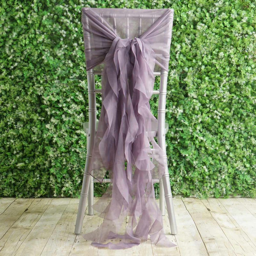 1 Set Violet Amethyst Chiffon Hoods With Ruffles Willow Chair Sashes  |   Organza & Chiffon Chair Sashes Amethyst