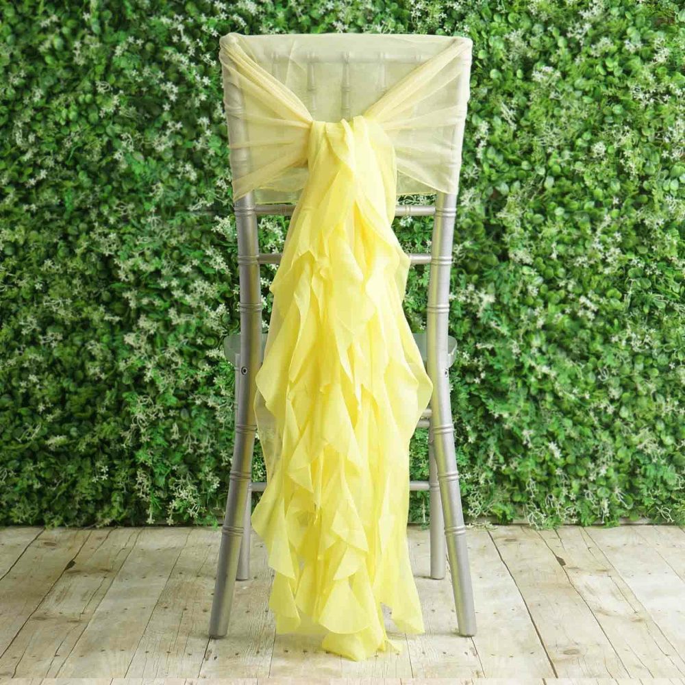 1 Set Yellow Chiffon Hoods With Ruffles Willow Chair Sashes  |   Organza & Chiffon Chair Sashes Organza & Chiffon