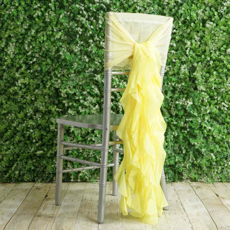 1 Set Yellow Chiffon Hoods With Ruffles Willow Chair Sashes  |   Organza & Chiffon Chair Sashes Organza & Chiffon