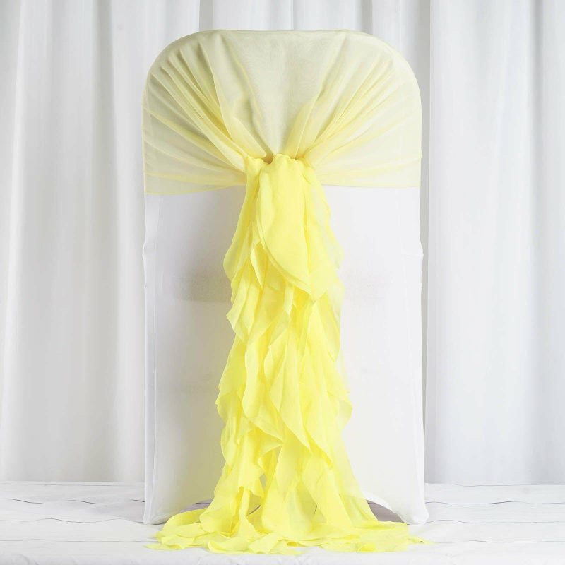 1 Set Yellow Chiffon Hoods With Ruffles Willow Chair Sashes  |   Organza & Chiffon Chair Sashes Organza & Chiffon