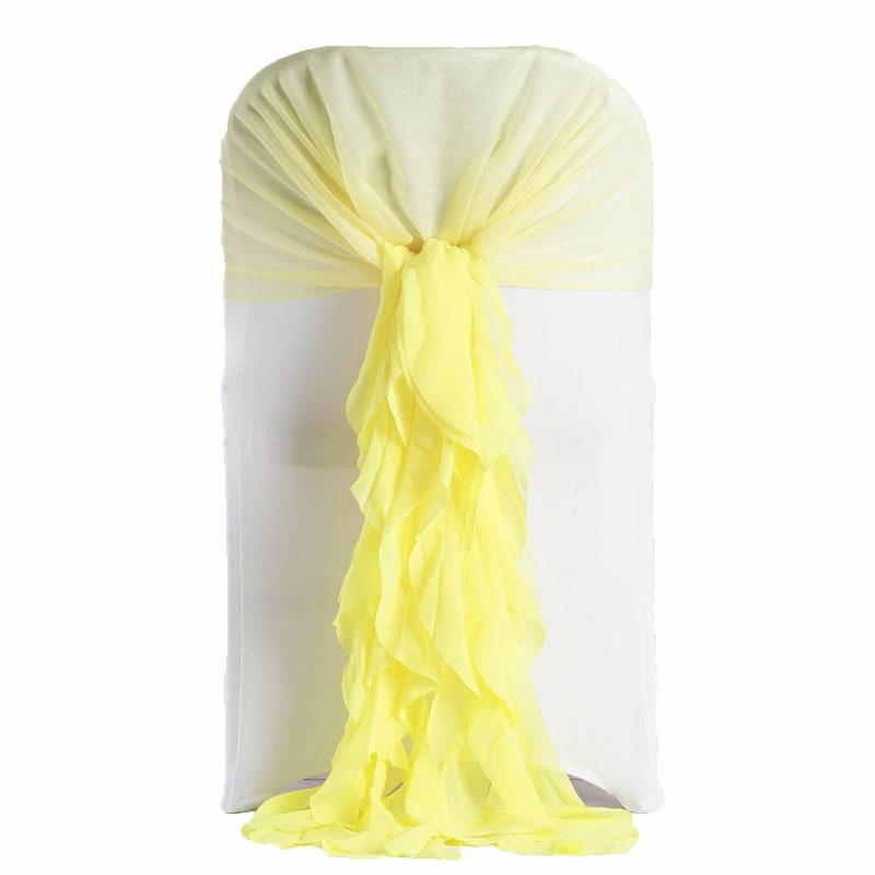 1 Set Yellow Chiffon Hoods With Ruffles Willow Chair Sashes  |   Organza & Chiffon Chair Sashes Organza & Chiffon