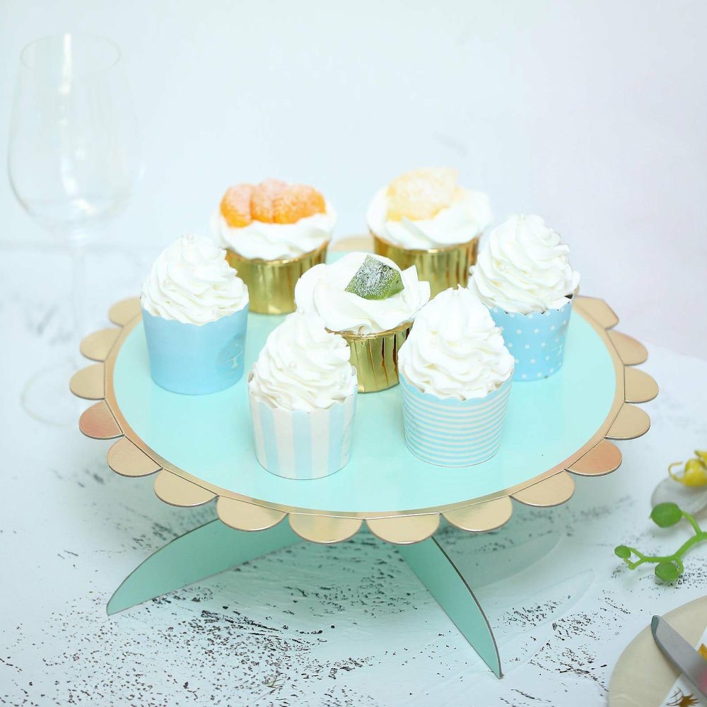 1-Tier Gold/Mint Cardboard Cupcake Dessert Cake Stand Holder 13″  |   Servingwares Disposable Plates Mint green