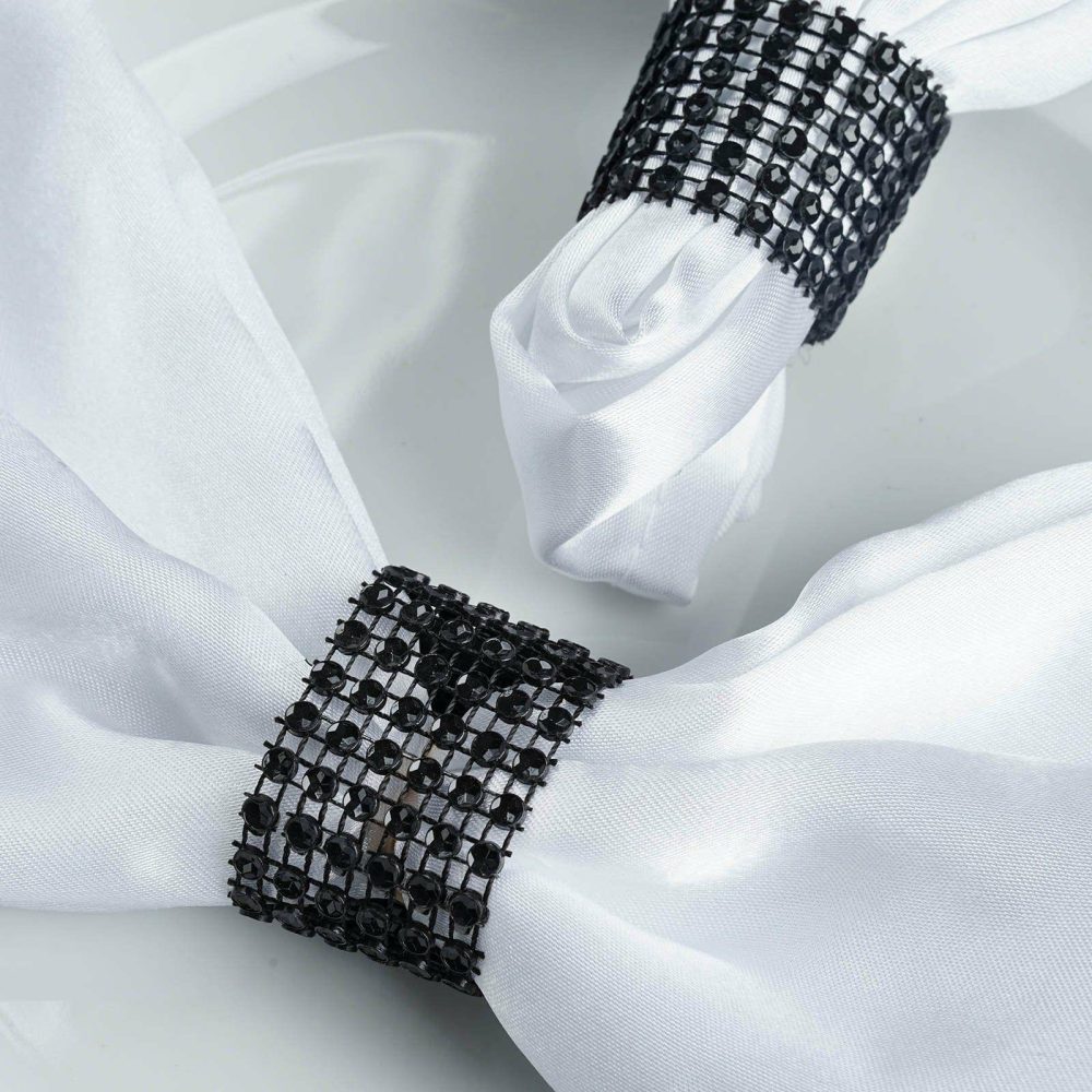 10 Pack Black Diamond Rhinestone Napkin Rings, Chair Sash Velcro Brooch Buckle  |   Napkin Rings Cloth Napkins Black