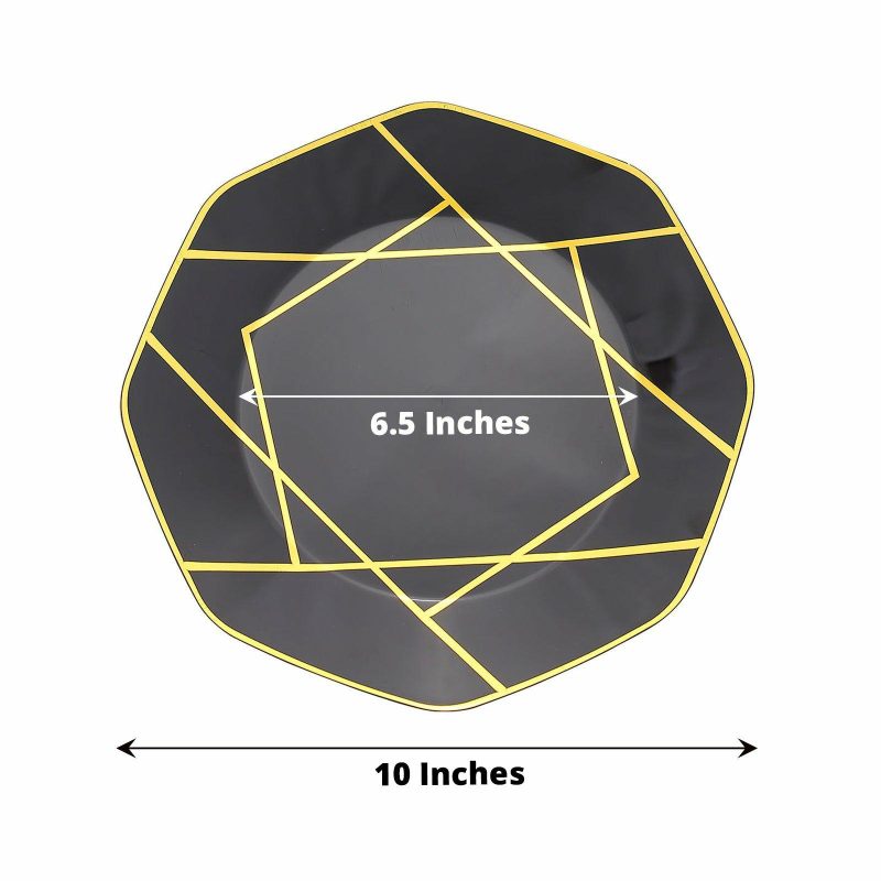 10 Pack Black / Gold Geometric Design Plastic Dinner Plates, Disposable Octagon Party Plates 10″  |   Disposable Dinner Plates Disposable Dinner Plates Black/Gold