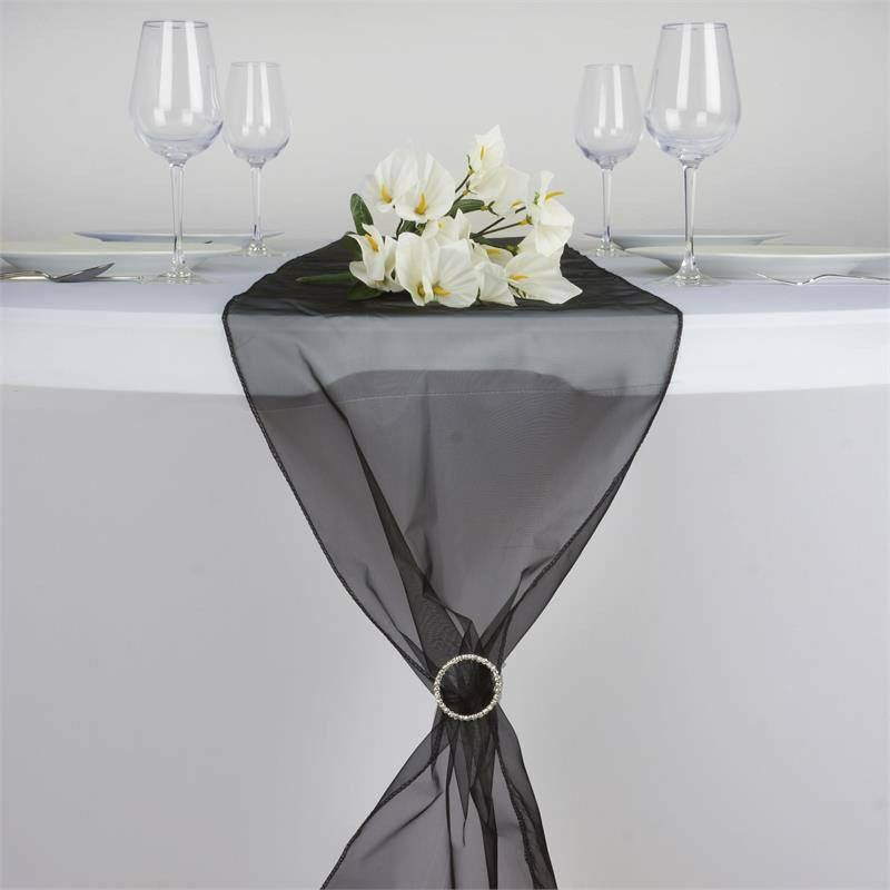 10 Pack Black Sheer Organza Table Runners – 14″x108″  |   Organza & Chiffon Organza & Chiffon Black