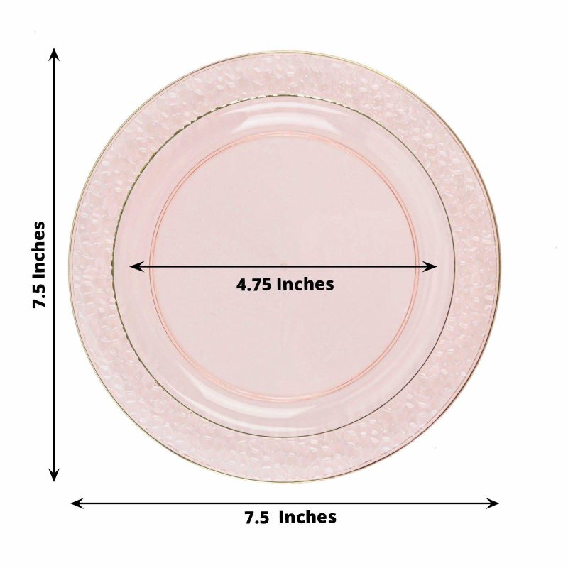 10 Pack Blush Plastic Dessert or Appetizer Plates With Gold Rim and Hammered Design 7.5″  |   Disposable Salad/Dessert Plates Disposable Plates Blush/Gold