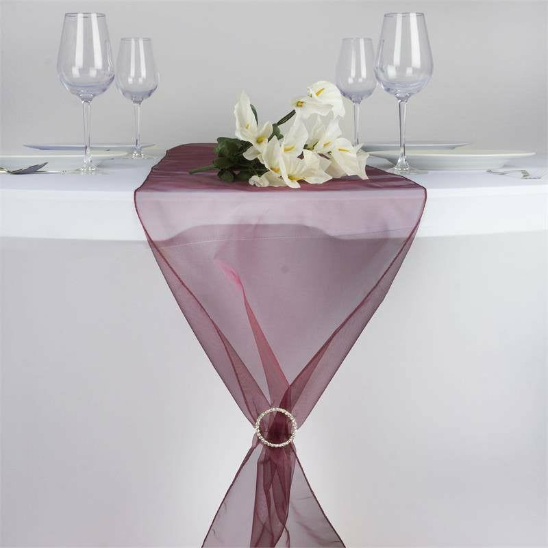 10 Pack Burgundy Sheer Organza Table Runners – 14″x108″  |   Organza & Chiffon Organza & Chiffon Burgundy