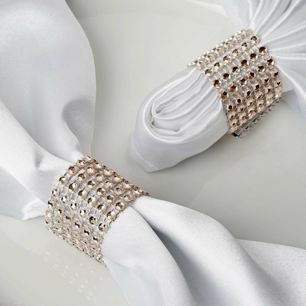 10 Pack Champagne Diamond Rhinestone Napkin Rings, Chair Sash Velcro Brooch Buckle  |   Napkin Rings Cloth Napkins Champagne