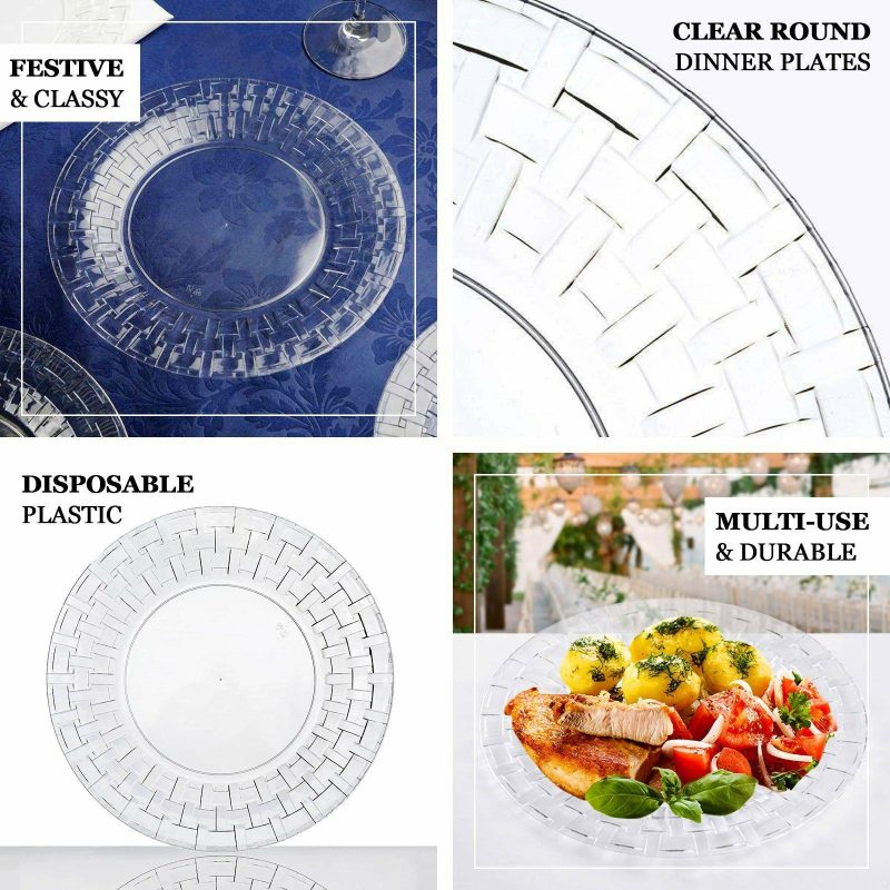 10 Pack Clear Basketweave Rim Plastic Dinner Plates, Disposable Party Plates 10″  |   Disposable Dinner Plates Disposable Dinner Plates Clear