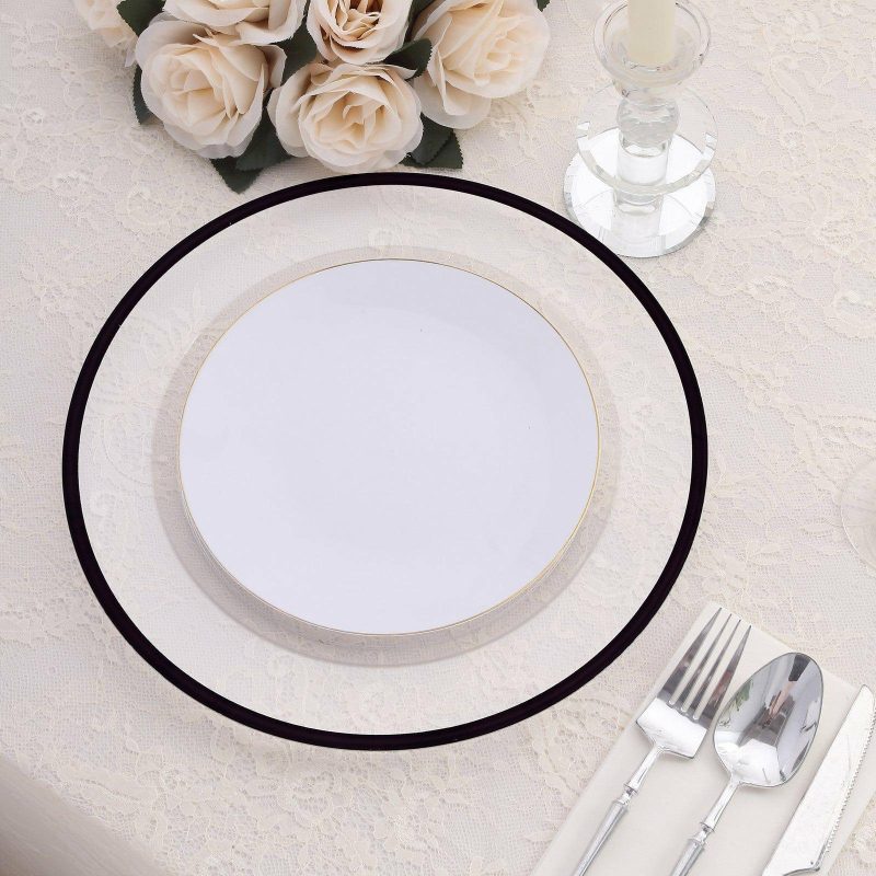 10 Pack Clear Economy Plastic Charger Plates With Black Rim, Round Dinner Chargers Event Tabletop Decor – 12″  |   Acrylic Charger Plates Acrylic Charger Plates Acrylic Charger Plates