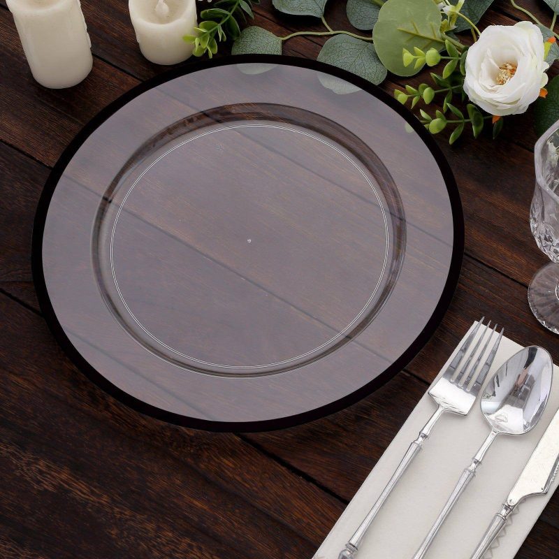 10 Pack Clear Economy Plastic Charger Plates With Black Rim, Round Dinner Chargers Event Tabletop Decor – 12″  |   Acrylic Charger Plates Acrylic Charger Plates Acrylic Charger Plates