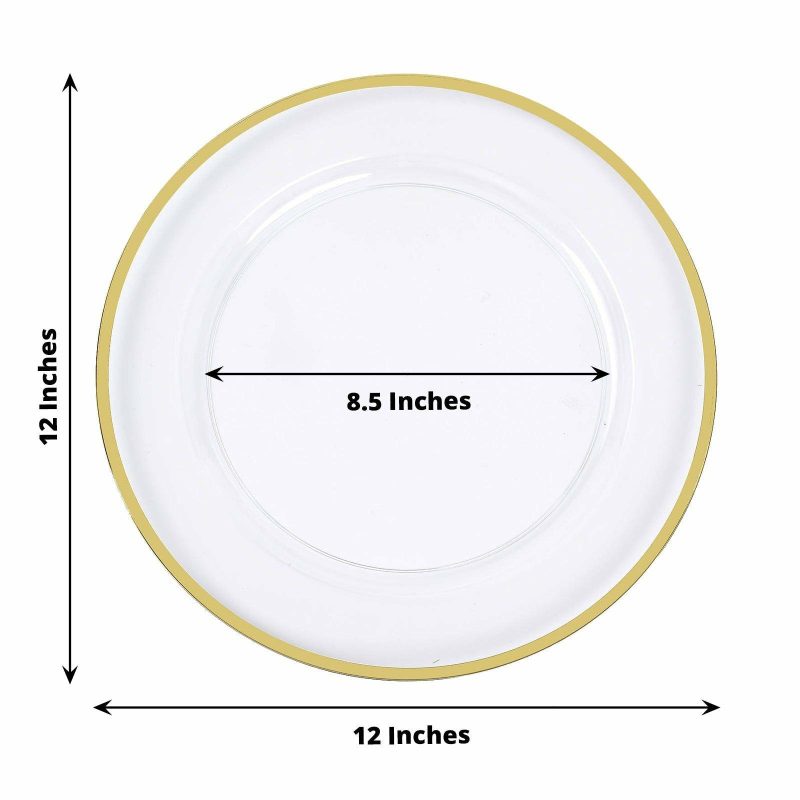 10 Pack Clear Economy Plastic Charger Plates With Gold Rim, Round Dinner Chargers Event Tabletop Decor – 12″  |   Acrylic Charger Plates Acrylic Charger Plates Acrylic Charger Plates