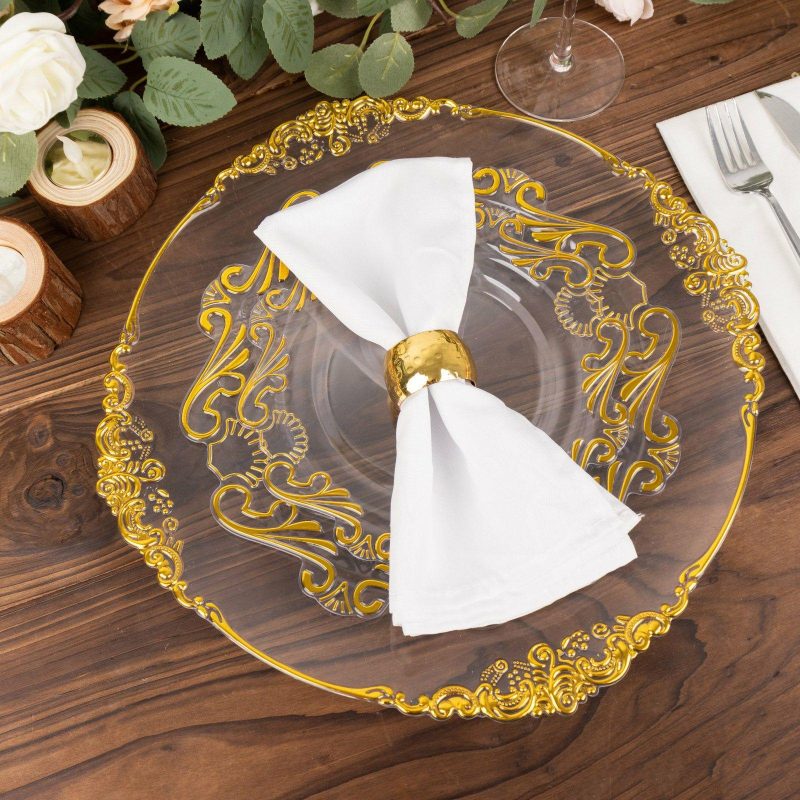 10 Pack Clear Gold Vintage Baroque Plastic Dessert Plates With Scalloped Rim, European Style Disposable Salad Appetizer Plates 8″  |   Disposable Salad/Dessert Plates Disposable Plates Disposable Salad/Dessert Plates