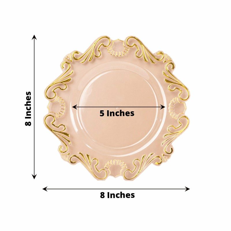 10 Pack Clear Gold Vintage Baroque Plastic Dessert Plates With Scalloped Rim, European Style Disposable Salad Appetizer Plates 8″  |   Disposable Salad/Dessert Plates Disposable Plates Disposable Salad/Dessert Plates