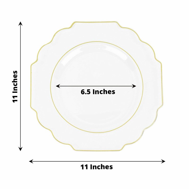 10 Pack Clear Hard Plastic Dinner Plates, Disposable Tableware, Baroque Heavy Duty Plates with Gold Rim 11″  |   Disposable Dinner Plates Disposable Dinner Plates Clear/Gold