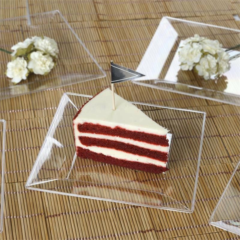 10 Pack Clear Square Plastic Dessert Appetizer Plates With Wide Rim 6″  |   Disposable Salad/Dessert Plates Disposable Plates Clear