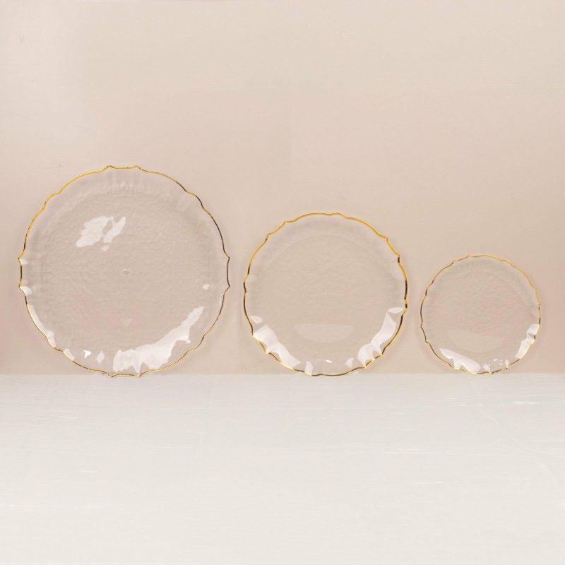 10 Pack Clear Sunflower Plastic Dessert Appetizer Plates with Gold Scalloped Rim, Round Disposable Salad Plates – 7″  |   Disposable Salad/Dessert Plates Disposable Plates Disposable Salad/Dessert Plates