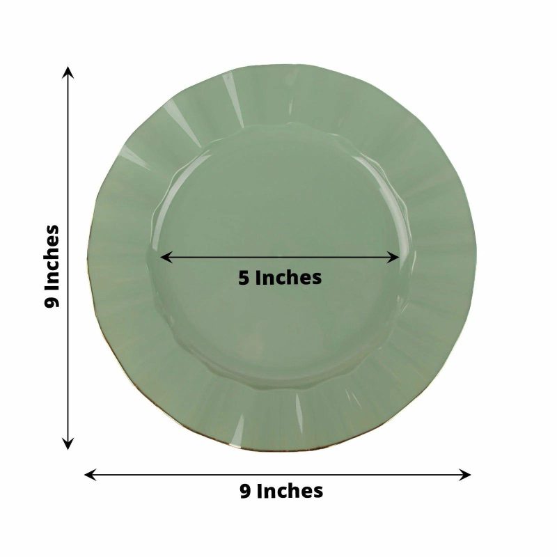 10 Pack Dusty Sage Green Hard Plastic Dinner Plates with Gold Ruffled Rim, Heavy Duty Disposable Dinnerware 9″  |   Disposable Dinner Plates Disposable Dinner Plates Disposable Dinner Plates