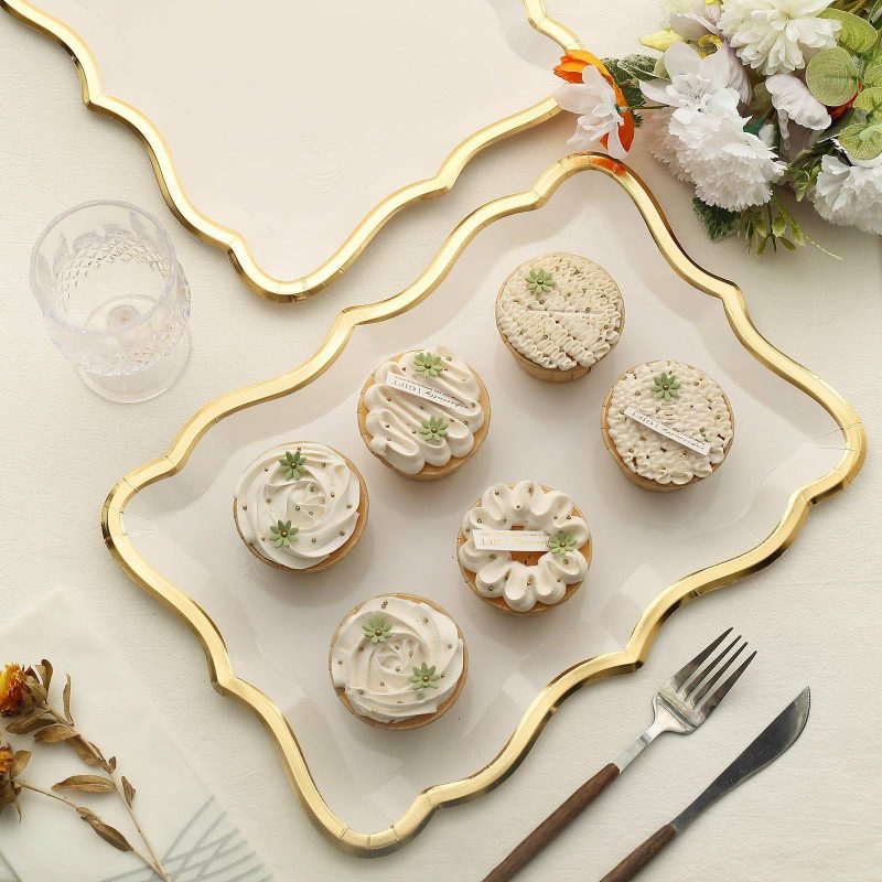 10 Pack Elegant White / Gold Rim Disposable Serving Trays, Heavy Duty 400 GSM Paper Rectangular Party Platters 14″x10″  |   Eco-Friendly & Paper Plates Disposable Plates Eco-Friendly & Paper Plates