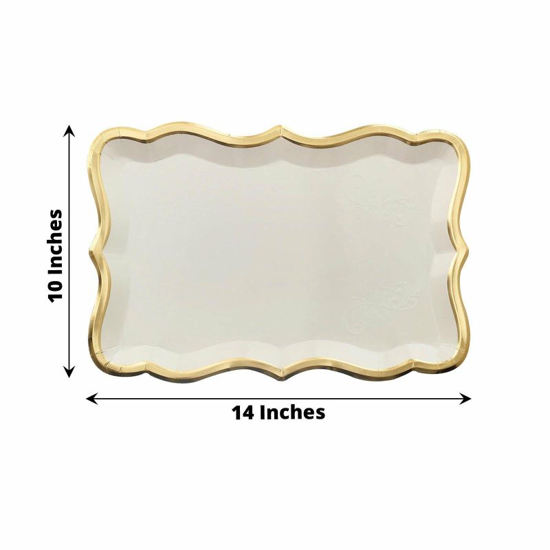 10 Pack Elegant White / Gold Rim Disposable Serving Trays, Heavy Duty 400 GSM Paper Rectangular Party Platters 14″x10″  |   Eco-Friendly & Paper Plates Disposable Plates Eco-Friendly & Paper Plates